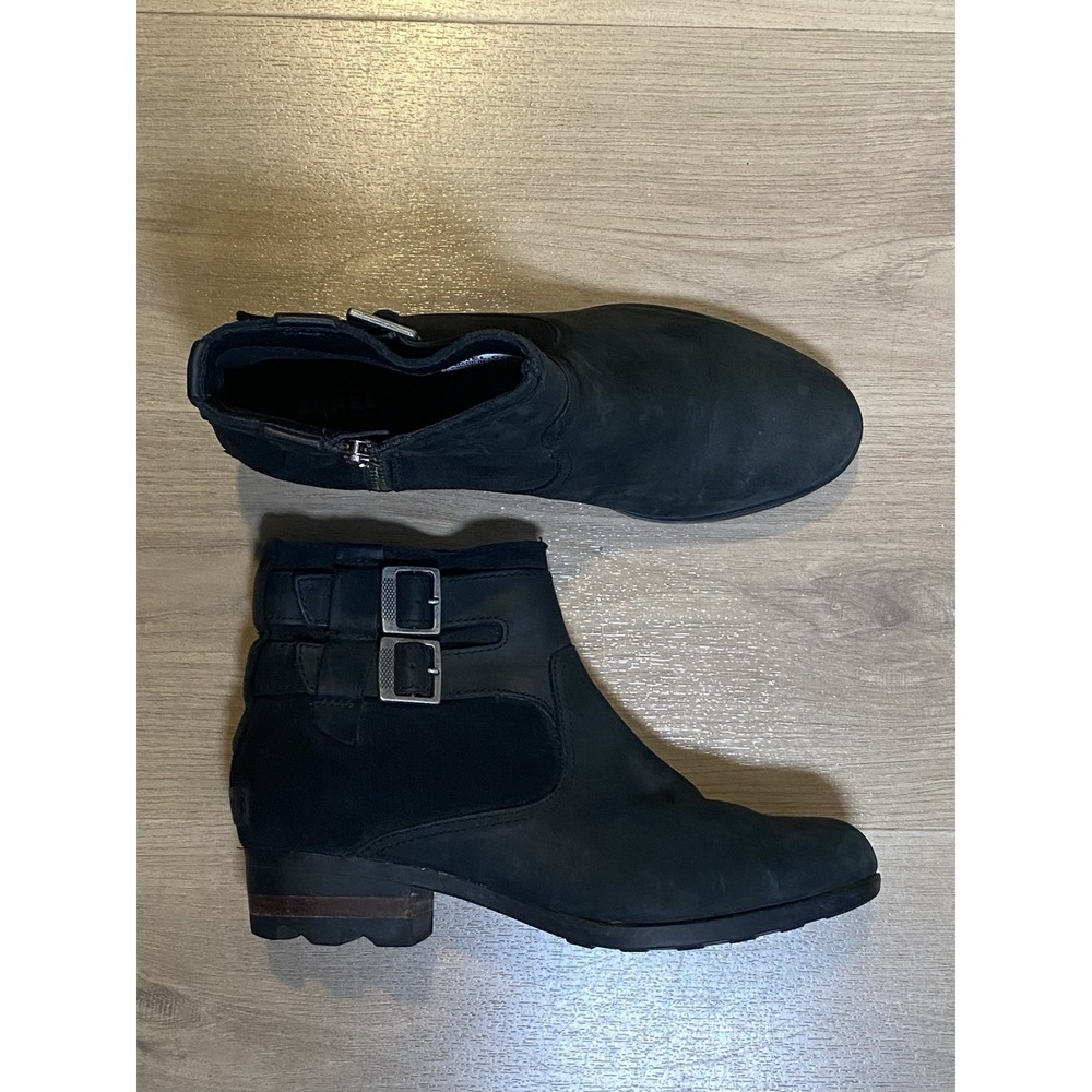 Sorel Lolla Ankle Booties Black Side Zip Leather NL3080-010 Womens 9
